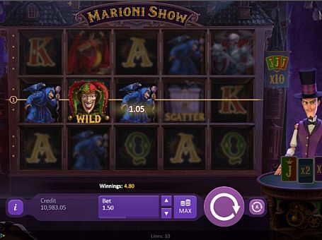 Призовая комбинация с диким знаком в игровом автомате Marioni Show